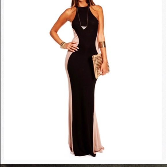 black and tan maxi dress